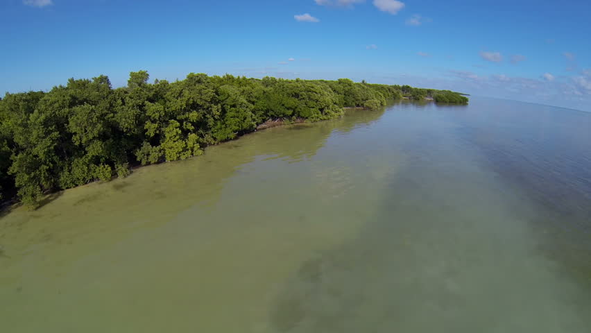 Florida Keys Aerial Footage. Flying along the shore of Long Key.