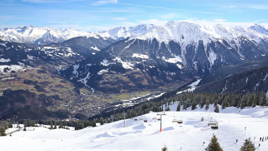 View to Montafon valley from Golm ski resort in Austria