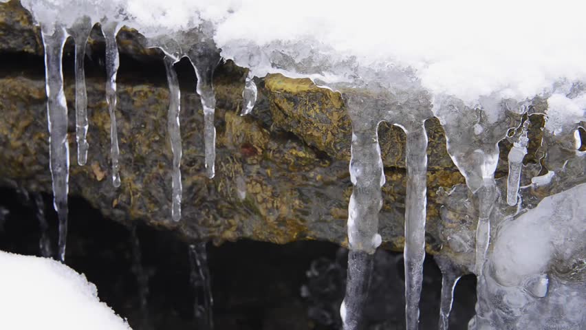 Closeup of Icicles and Water