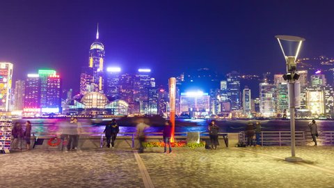 Hong Kong, China - November 25: 4k hyperlapse video of tourists visiting the Tsim Sha Tsui Promenade in Hong Kong on November 25, 2013. It offers a spectacular view of the  Victoria Harbour.