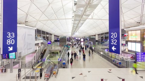 Hong Kong, China - November 29: 4k hyperlapse video of commuters in the Hong Kong International Airport on November 29, 2013.The Hong Kong International Airport is one of the busiest airports in Asia.