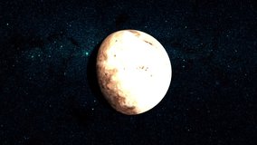 Planet Pluto on a beautiful starry background, orbiting around the sun. Some of the other planets in the solar system also shown orbiting around the sun in the background.