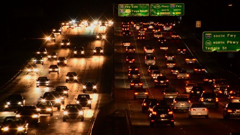 Busy Los Angeles Freeway Traffic at Night