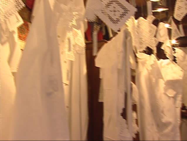 Lace display in shop + pan