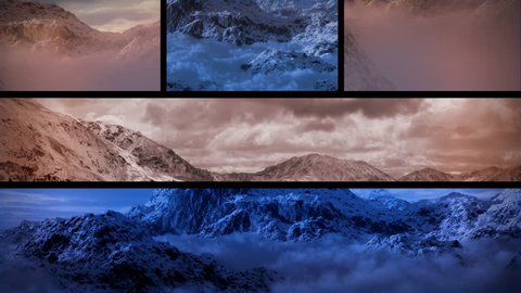 (1130) Snowy Mountain Sunset Composition Loop themes of wilderness, exploration, adventure, extremes, leadership, weather, nature, achievements, climbing and outdoor sports, seasonal winter activities Stock Video