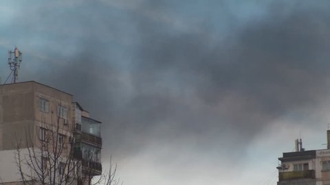 Burning Apartment Blocks On Fire Smoke Rising Close Up-Shot