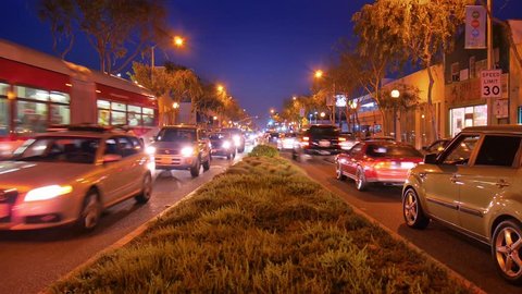 Night traffic on Santa Monica Blvd in West Hollywood,California