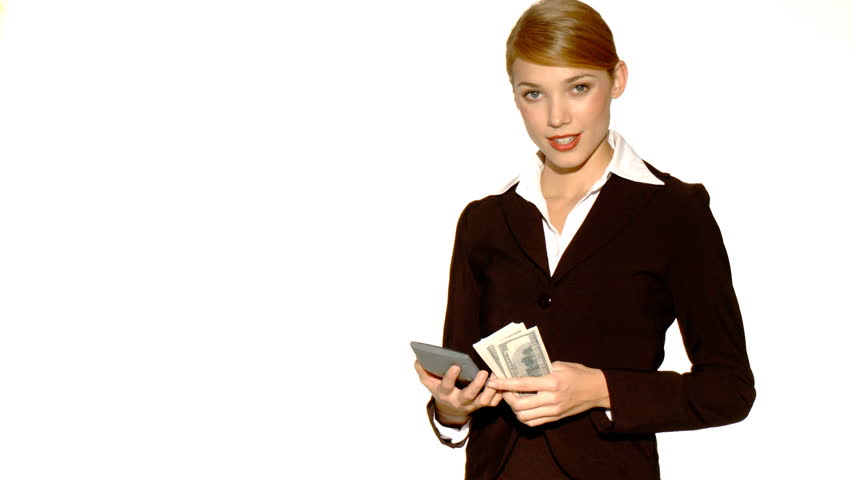 Beautiful young businesswoman is holding bunch of money 