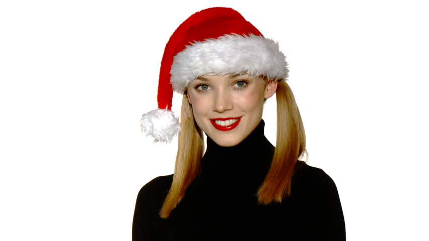 Portrait of beautiful sexy girl wearing santa claus hat 