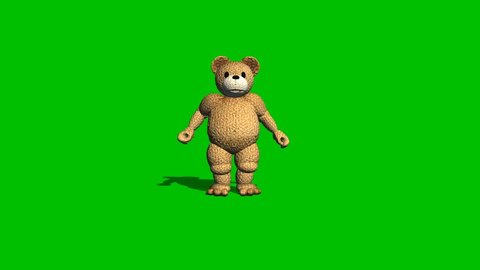 cartoon teddy is dancing - green screen