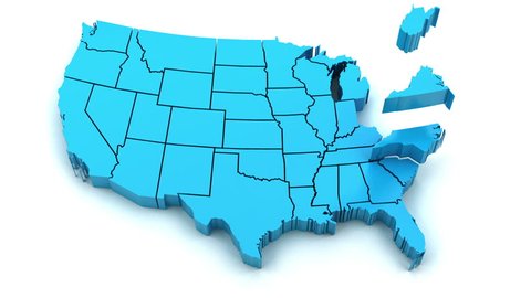 3d animation of US map formed by individual states