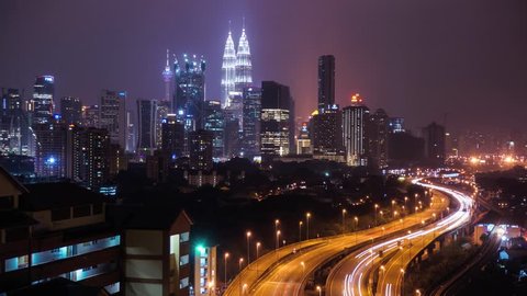 Timelapse of traffic on a freeway of Kuala Lumpur, Malaysia.