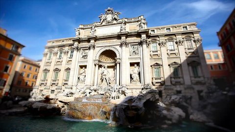 Wide angle shot of Trevi Fountain in Rome.