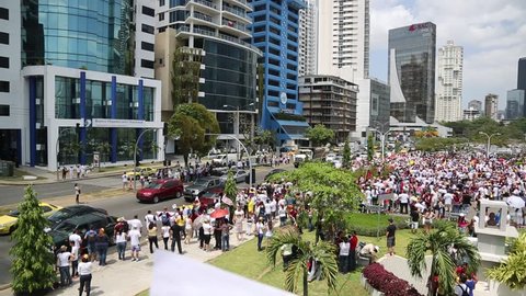 Panama City, Panama, Circa 2013: Panamanian park is filled with Venezuelans protesting against their own government in Panama City, Panama, Circa 2013