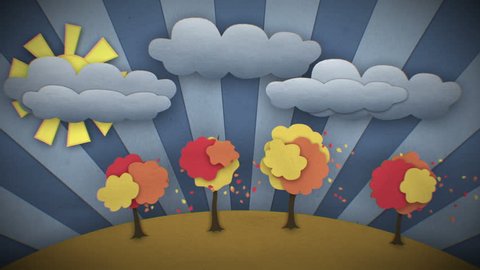 Change of Seasons Beautiful illustration. Concept Time-lapse. Cartoon style 3d animation. Looped video. HD 1080.