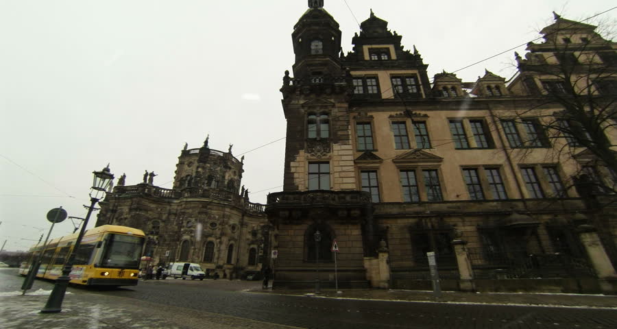 DRESDEN, GERMANY – JANUARY 31, 2014: Historical center of Dresden – is a capital city of the Free State of Saxony in Germany, winter view. | Shutterstock HD Video #5707754