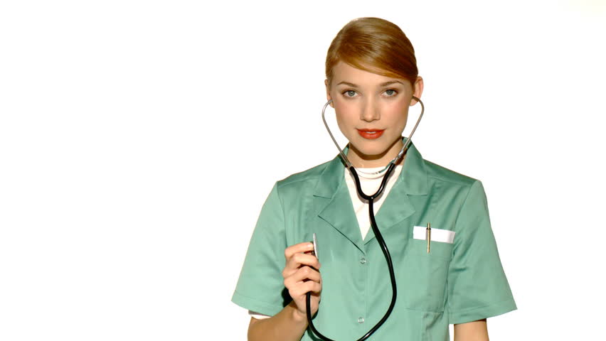 20-25 years old beautiful female doctor using stethoscope 