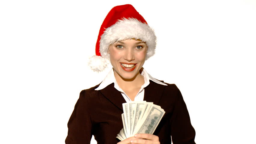 Beautiful young businesswoman is holding bunch of money 