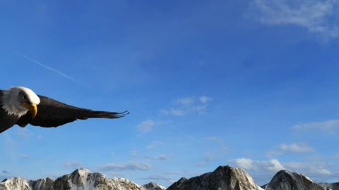 Bald Eagle Flies over Mountains