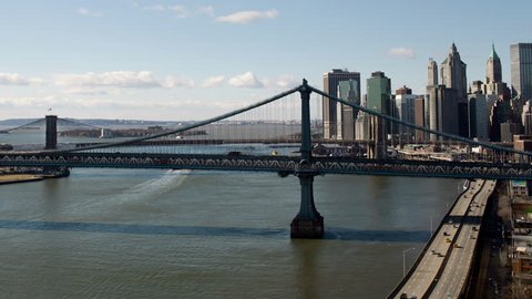 Manhattan Bridge and Brooklyn Bridge in New York City (seamless loop)