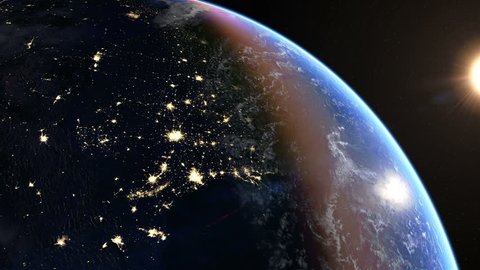 North America at night. Extremely detailed image, including elements furnished by NASA. 3d animation with some light sources, reflections and post-processing. Earth maps courtesy of NASA