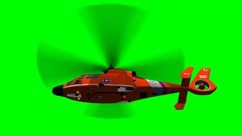 Helicopter U.S. Coast Guard Eurocopter in fly - green screen 