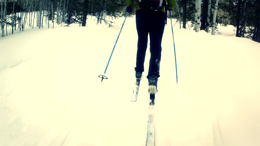 Cross country skiing after a snowstorm in the mountains