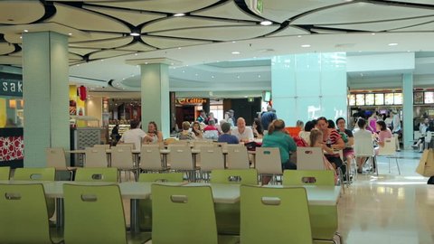 SYDNEY, AUSTRALIA - FEBRUARY 01, 2014: Interior of international food mall at Darling Harbour. Immigration to Australia has brought a variety of Asian cuisines.