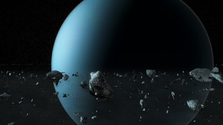 CGI render of the planet Uranus from inside the planetary rings.