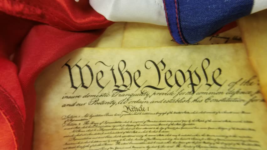 Preamble to the Constitution of the United States and American Flag