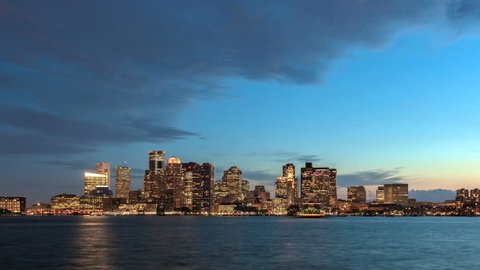Time lapse Boston Skyline from Twilight to Night