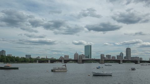 BOSTON, USA - JUNE 2013: Time lapse Boston Charles River Longfellow Bridge and Skyline with clouds passing by on May 4th, 2013 in Boston, Massachusetts, USA