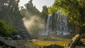 Video 1920x1080 - Big waterfall in Phnom Kulen National Park