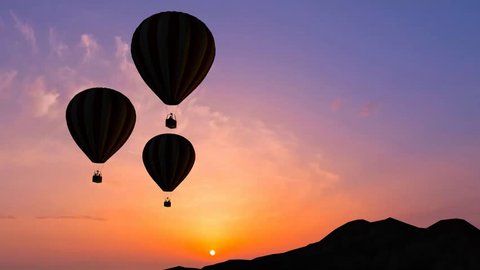 Hot Air Balloons Beautiful Silhouette in the sunset Stock Video