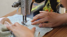 Retro style manual sewing machine working