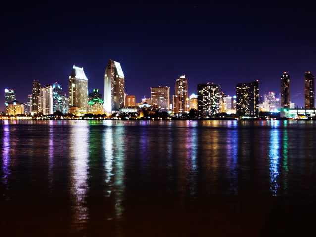 4K Time Lapse of San Diego Skyline Night Cityscape -Full Frame-