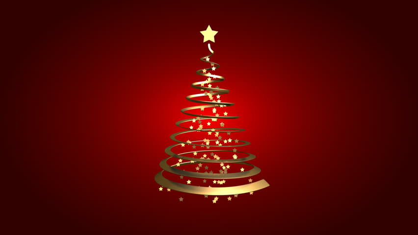 Christmas gold ribbon tree on red background (loop)