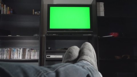 Watching A Green Screen TV Focused On TV-Shot
