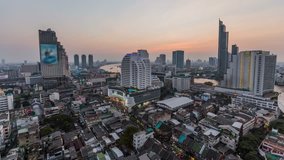 Bangkok cityscape time lapse at dusk.