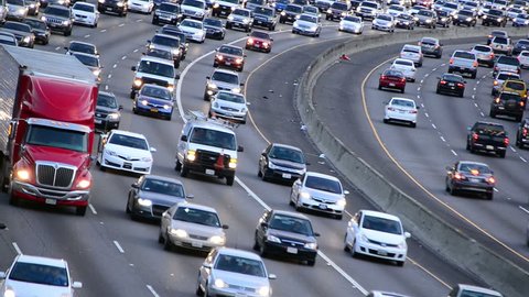 Daytime Rush Hour Traffic on Busy Freeway in Los Angeles 