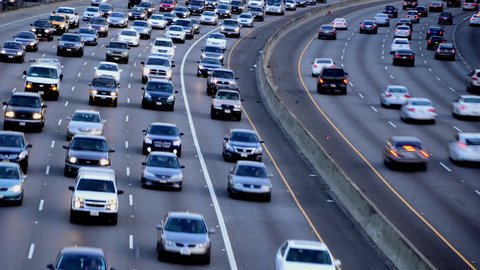 Time Lapse of Rush Hour Traffic on Busy Los Angeles Freeway