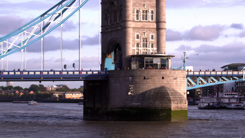 Close up view of base of tower on Tower Bridge in London, England