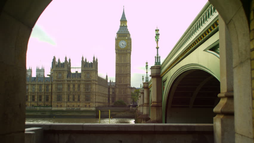 Thames, Westminster and Big Ben from a tunnel
