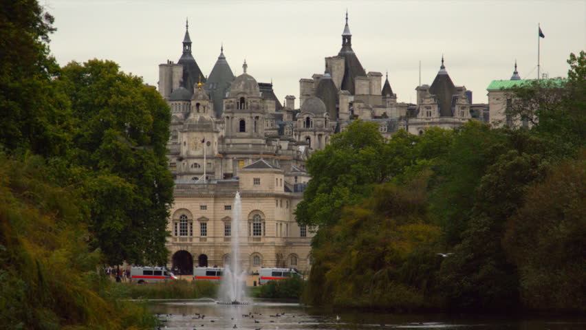 Horse Guards building in London from Saint James Park