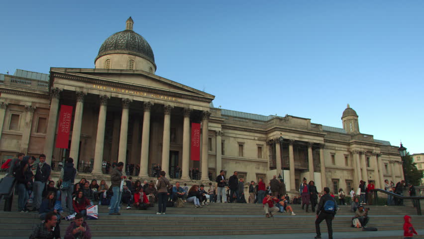 LONDON, UK - OCTOBER 7, 2011: National Gallery with people on the steps.