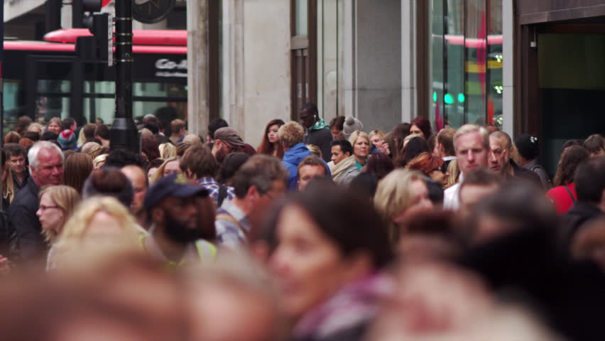 LONDON, UK - OCTOBER 8, 2011: Crowded Oxford Street in slow motion.