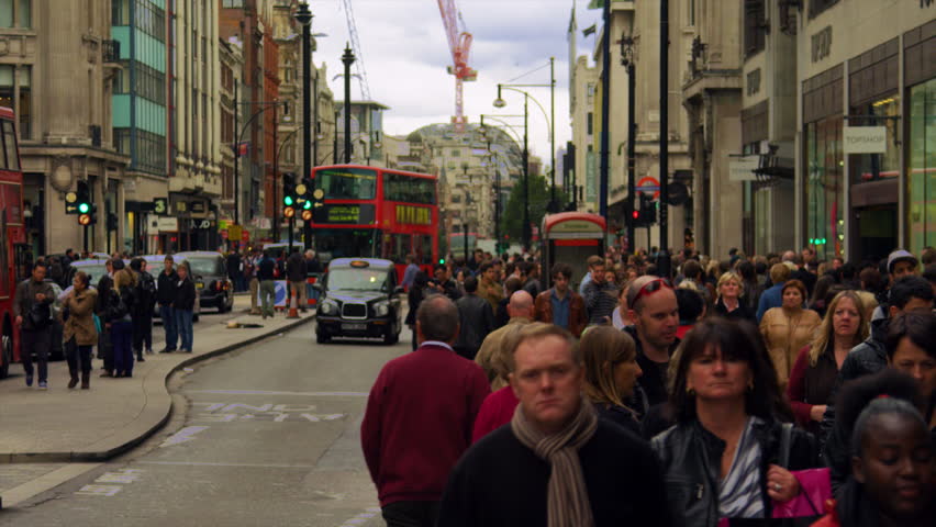 LONDON, UK - OCTOBER 8, 2011: Hustle and bustle on Oxford Street in slow motion.