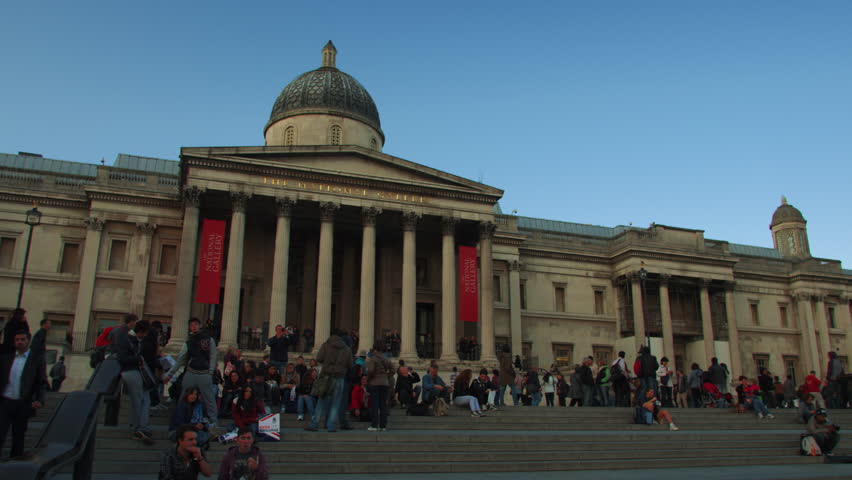 LONDON, UK - OCTOBER 7, 2011: Shot pans the National Gallery and St.