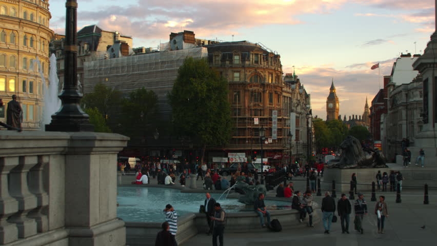 LONDON, UK - OCTOBER 7, 2011: Trafalgar Square and Big Ben in the distance.
