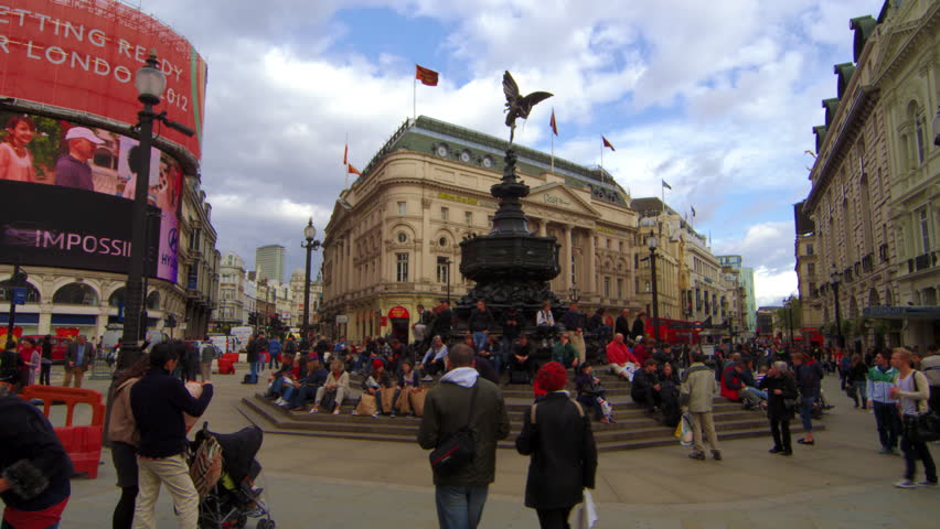 LONDON, UK - OCTOBER 7, 2011: Shot pans across Piccadilly Circus.